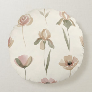 Almohada Redonda de Flores Acuarela Suave