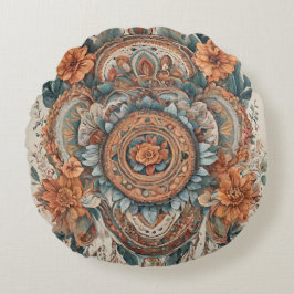 Almohada redonda de flores boho arte moderno