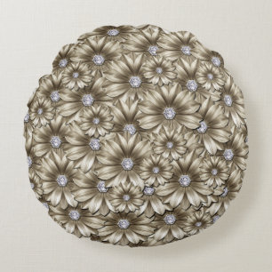 Almohada Redonda de Flores con Diamantes