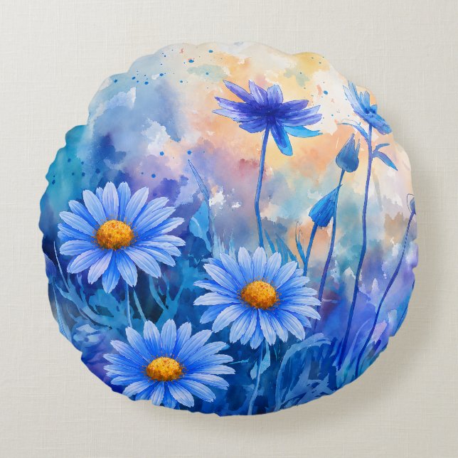 Almohada Redonda de Flores de Acuarela – Blossoms (Anverso)
