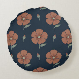 Almohada Redonda de Flores de Terracota y Azul Mar