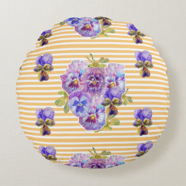 Almohada Redonda de Flores Florales Amarillas Shab (Anverso)