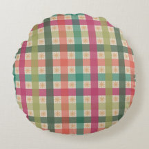 Almohada redonda de flores geométricas y gingham