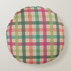 Almohada redonda de flores geométricas y gingham