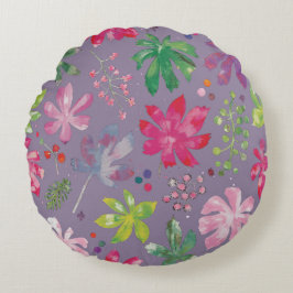 Almohada Redonda de Flores Moradas – Patrón de Jar