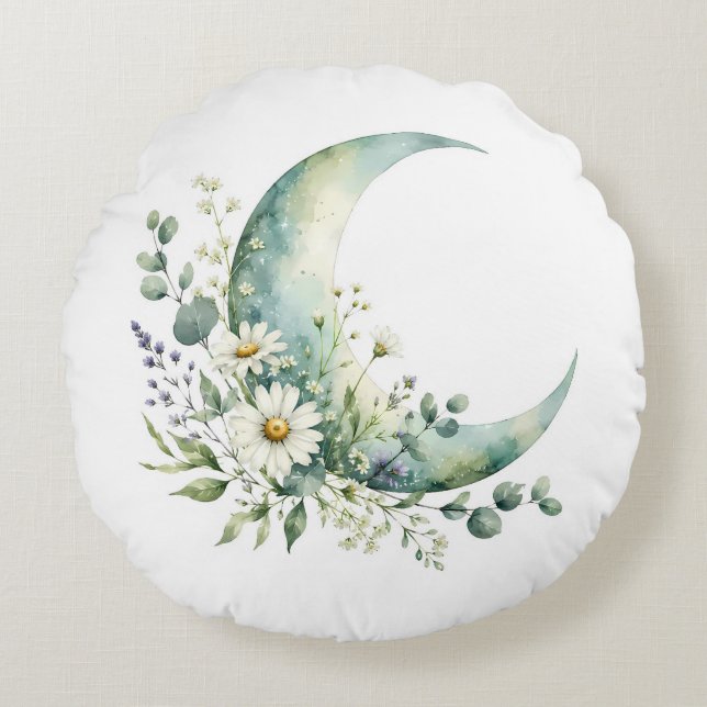 Almohada Redonda de Flores Silvestres a la Luz de  (Anverso)