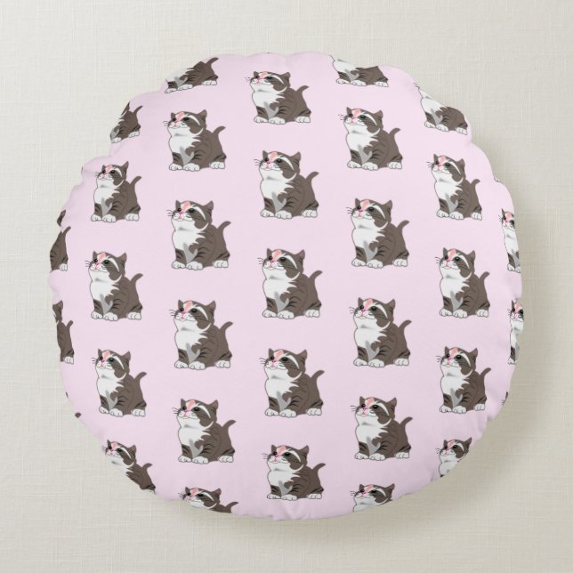 Almohada Redonda de Gatito Adorable (Anverso)