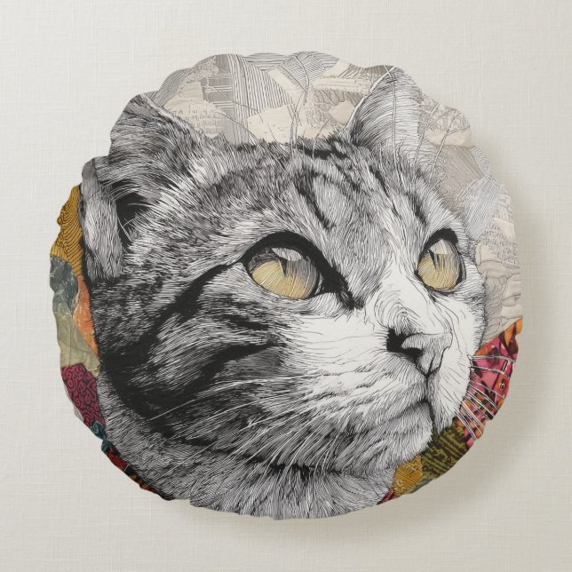 Almohada Redonda de Gatito Adorable Felino (Anverso)