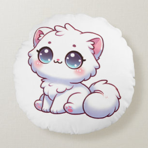 Almohada Redonda de Gatito Esponjoso Kawaii Adorab