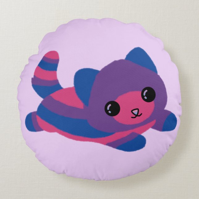Almohada redonda de gato con orgullo bisexual (Anverso)