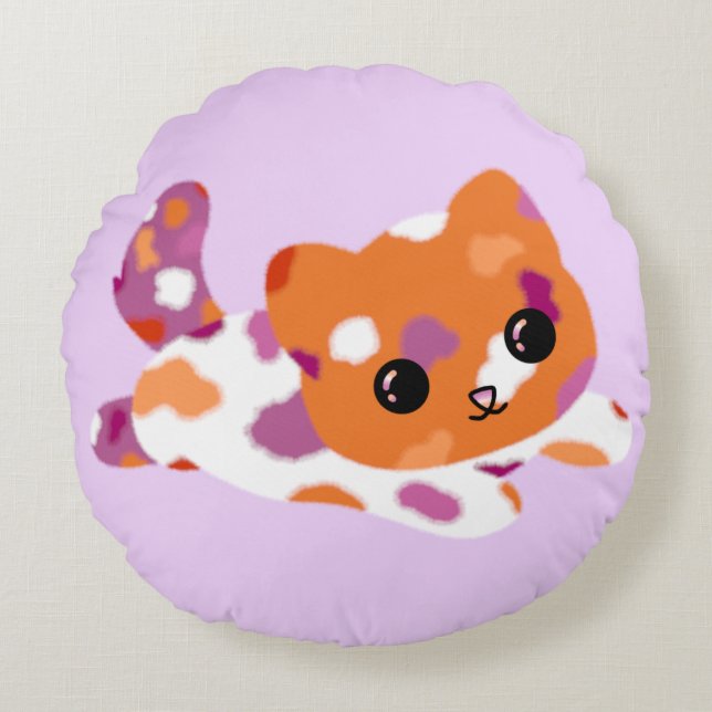 Almohada Redonda de Gato con Orgullo Lesbiano (Anverso)