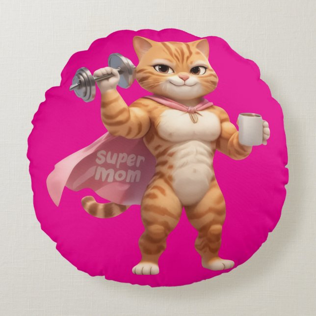 Almohada Redonda de Gato de Gimnasio Rosa – Decora (Anverso)