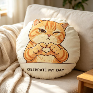 Almohada redonda de gato naranja descarado persona