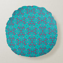 Almohada Redonda de Geometría Retro Rosa Turquesa