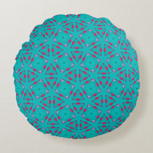 Almohada Redonda de Geometría Retro Rosa Turquesa