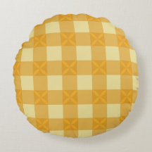 Almohada redonda de gingham amarillo y pétalos ama