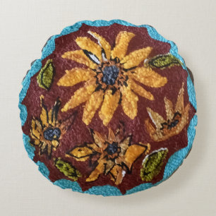 Almohada redonda de girasoles Needle Punch Shabby