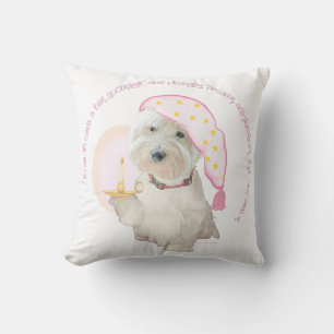 Almohada Redonda de Goodnight Westie Rosa con Vela