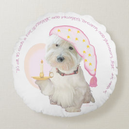 Almohada Redonda de Goodnight Westie Rosa con Vela