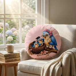 Almohada Redonda de Graduación Pájaro Rosa Lindo