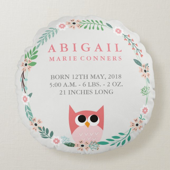 Almohada redonda de guardería de lechuza (Anverso)