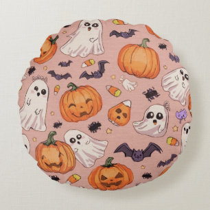 Almohada redonda de Halloween - Calabazas y fantas