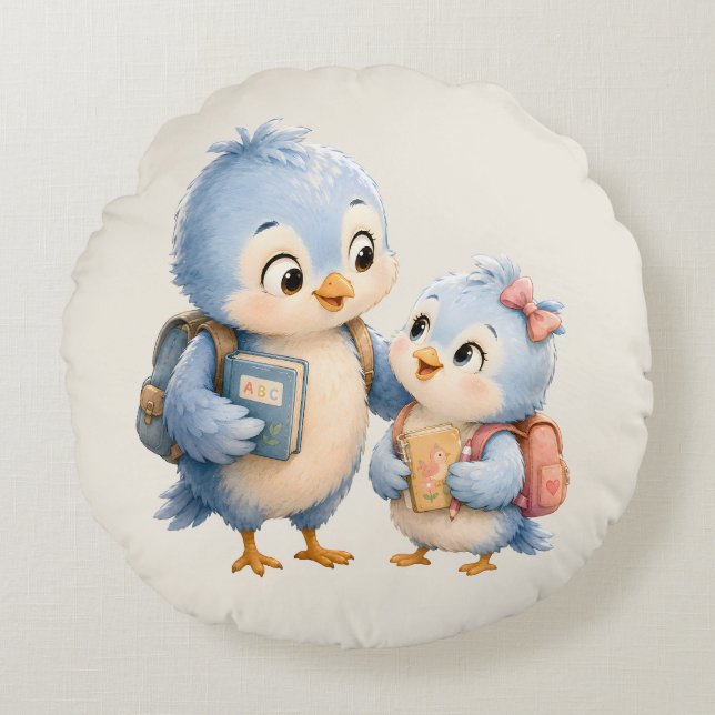 Almohada Redonda de Hermano Pájaro Azul (Anverso)