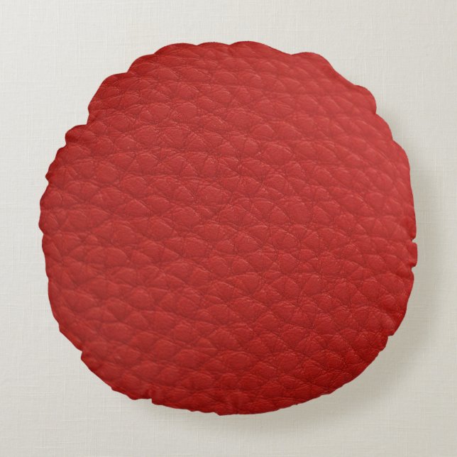 Almohada Redonda de Impresión de Cuero Rojo Claro (Anverso)