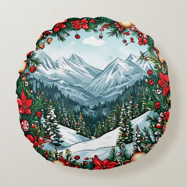Almohada redonda de invierno mágico Decoración nav (Anverso)