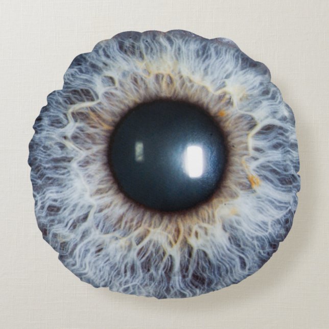almohada redonda de iris azul y avellano (Anverso)