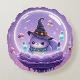 Almohada Redonda de Kawaii Bruja en Bola de Nieve