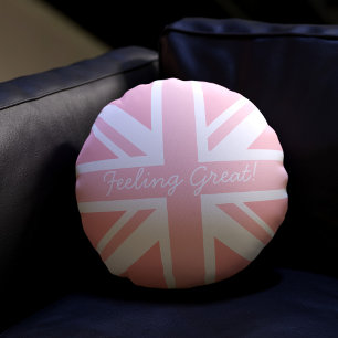 Almohada redonda de la bandera Union Jack rosa Gra