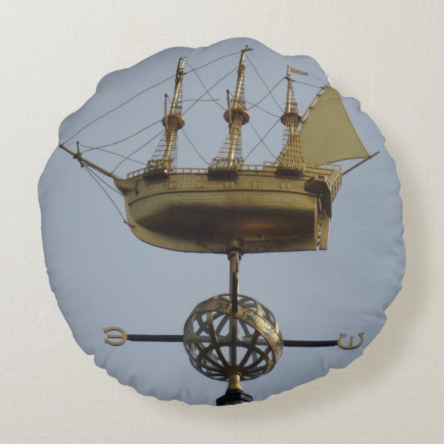 Almohada redonda de la brújula Rosa del catalizado (Reverso)