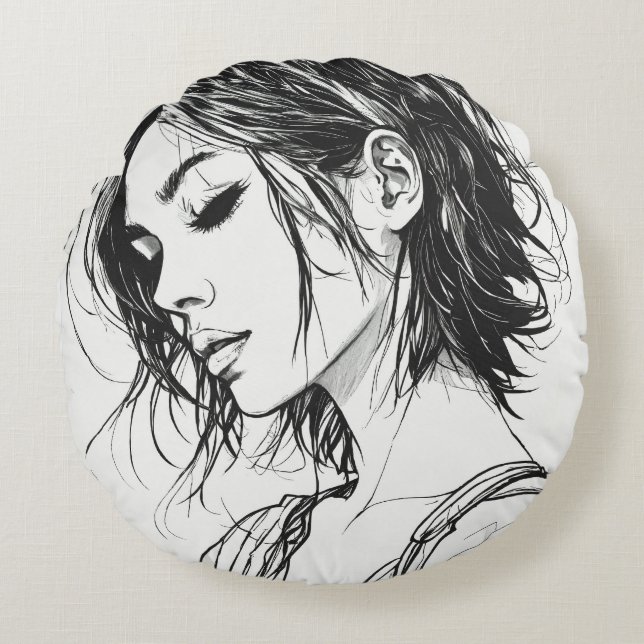 almohada redonda de la cara de una mujer (Anverso)