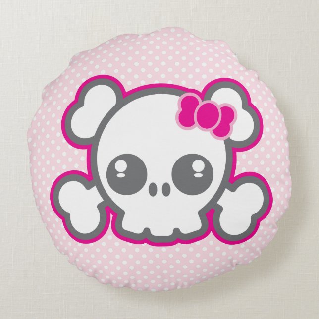 Almohada redonda de la cinta rosa de Kawaii (Reverso)