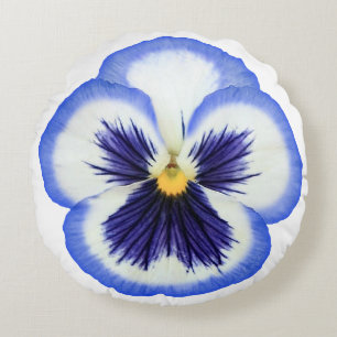 Almohada redonda de la flor azul y blanca del