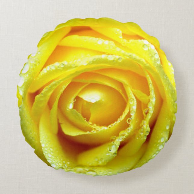Almohada redonda de la flor del rosa amarillo (Anverso)