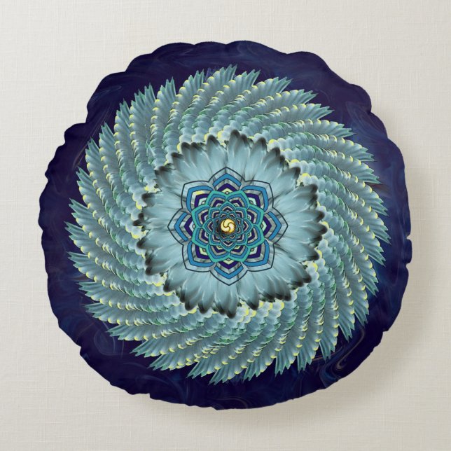 Almohada redonda de la mandala de Lotus del ala (Anverso)