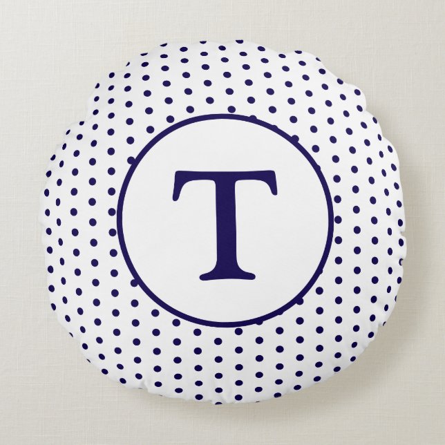 Almohada redonda de la Marina Cuta y el Polka Blan (Anverso)