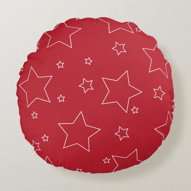 Almohada redonda de las Estrellas Rojas 4 de julio (Anverso)