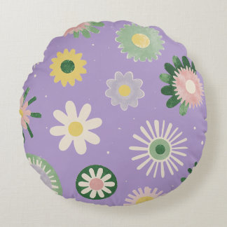 Almohada redonda de lavanda con margaritas