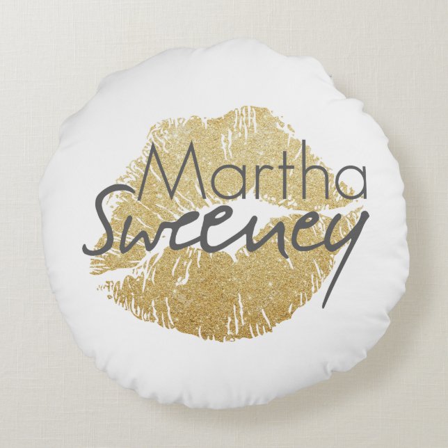 Almohada redonda de los labios del oro de Martha (Reverso)