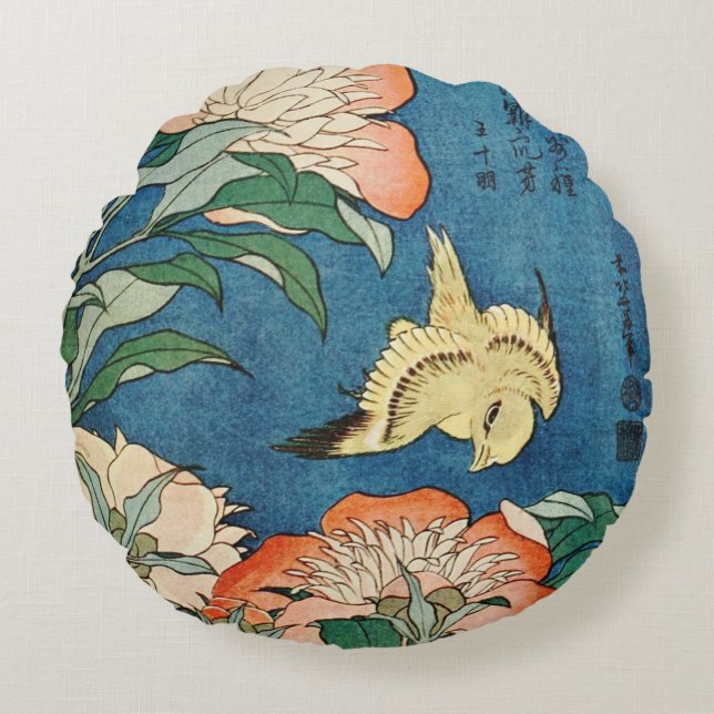 Almohada redonda de los PEONIES ASIÁTICOS (Anverso)