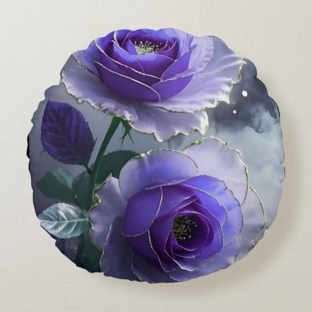 Almohada redonda de lujo con ilusión de rosa azul  (Anverso)