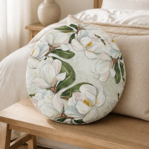 Almohada Redonda de Magnolia Floral