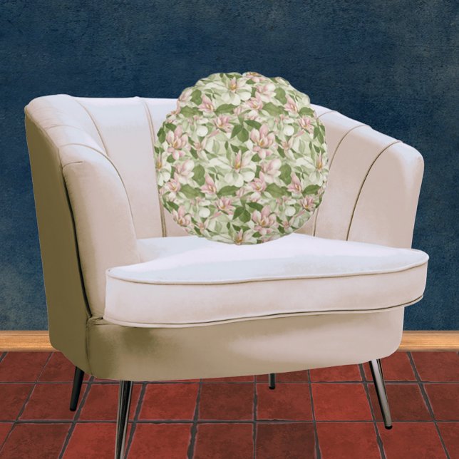 Almohada redonda de magnolias blancas y rosadas (Subido por el creador)