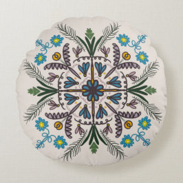 Almohada Redonda de Mandala Botánico Colorido Bohe