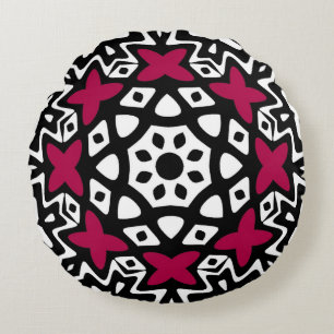 Almohada Redonda de Mandala de Mariposa Geométrica