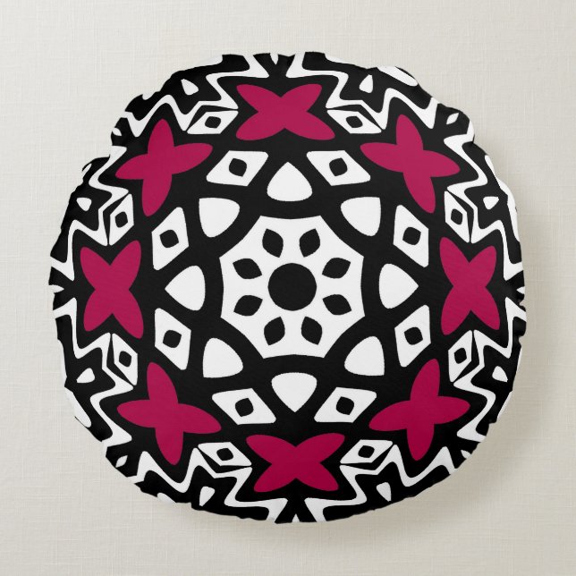 Almohada Redonda de Mandala de Mariposa Geométrica (Anverso)
