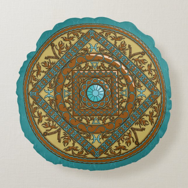 Almohada redonda de mandala de Piscis (Anverso)